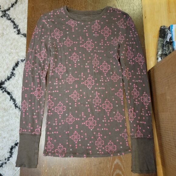 Arizona Jean Co. Tee LS Brown w/ Pink Hearts - Size Youth Medium - Picture 1 of 3